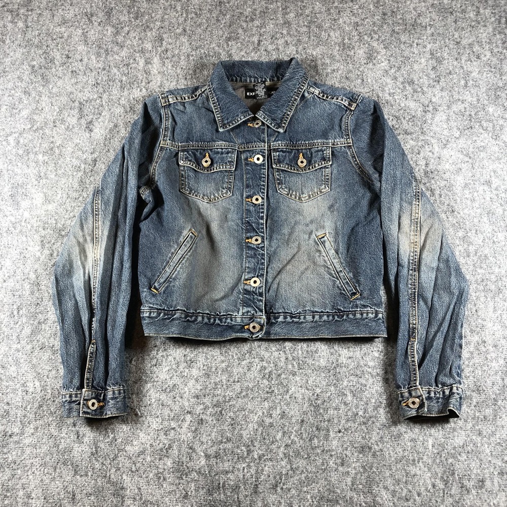 Vintage Express Jean Jacket Womens Medium Blue Denim Trucker 90s‎ Button Front